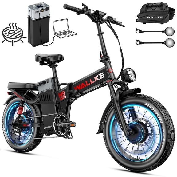 W WALLKE H9 Ultra AWD Dual Motor Electric Bike for Adults, 48V 55Ah Portable Power Station Battery, 20x4 Fat Tire Full Suspension Electric Bicycle, UL2849