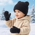 thumbnail image 5 of 0-6 Months Kids Winter Beanie Hat and Mitten Set, Cute Earflap Knit Cap for Boys Girls, 5 of 8
