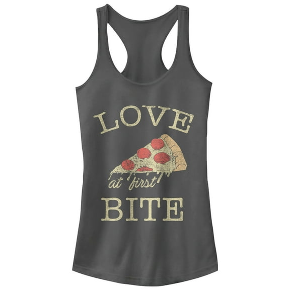 Junior's CHIN UP Pizza Love at First Bite  Racerback Tank Top Charcoal X Large