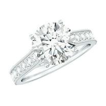 Rosec Jewels Round Cut Moissanite Solitaire Ring with Side Stones - 8 mm Round - 2 Ct - D-VS1 Grade, 10K White Gold, US 7.00