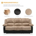 thumbnail image 3 of Nathaniel Home Champion Manual Double Reclining Sofa, PU Leather Upholstered 3-Seat Couch, Tufted Recliner, Plush Scoop Seating, for Living Room Home Theater, Beige Adult, 3 of 8