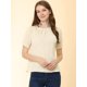 thumbnail image 2 of Blusa Informal Allegra K de manga corta con cuello Redondo y Plisado Para Mujer Beige M, 2 of 6
