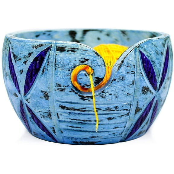 Exquisite Premium Yarn Ball Storage Bowls | Hand Painted Lovely Decor Yet Functional Yarn Dispenser (Large (7 x 4 x 7 Inches), Frozen Blue)