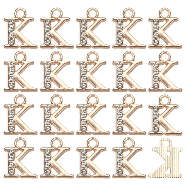Uxcell 20 Pack Rhinestone K Letter Charm for DIY Bracelet/Wristbands/Jewelry Gold 0.39" x 0.51"