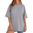 thumbnail image 5 of Womens Short Sleeve T Shirts Summer Trendy Tops Casual Solid Crew Neck Loose Fit Basic Tees Gray L, 5 of 5