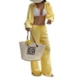 thumbnail image 2 of Women'S Casual Fashion Striped Two Piece Set Matching Top and Bottoms Lounge Wear Summer Outfit Yellow S, 2 of 9