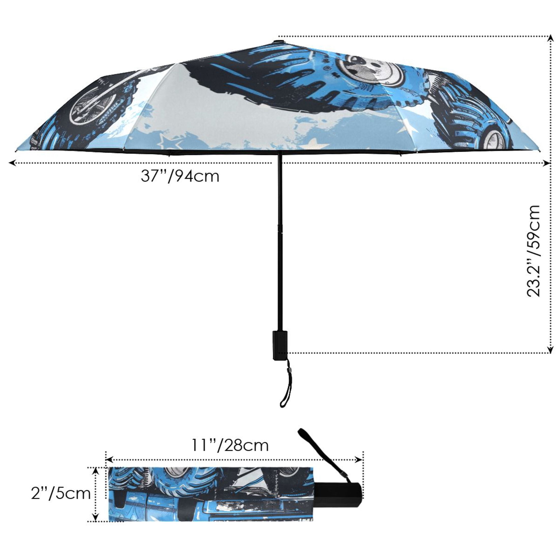 Monster Truck and Star Compact Sun Umbrella Windproof Travel Umbrellas for Rain Strong Portable UV Protection