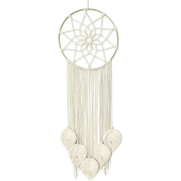 Dream Catchers Handmade Macrame Large Boho Wall Hanging Decor with 5 Woven Leaves Tassels Ornament for Nursery Bedroom Home Decoration Craft Gift