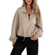 thumbnail image 2 of Chaqueta de Béisbol Holgada Informal con Cuello Alto, Cremallera y Dobladillo con Cordón Ajustable para Mujer. Caqui M, 2 of 10