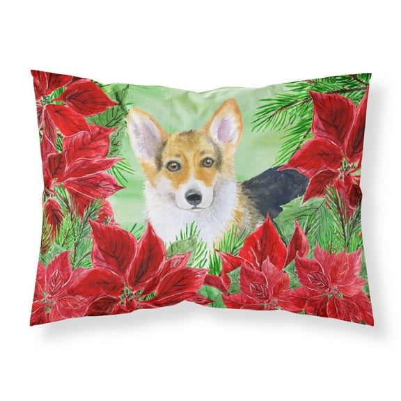 Pembroke Corgi Poinsettas Fabric Standard Pillowcase