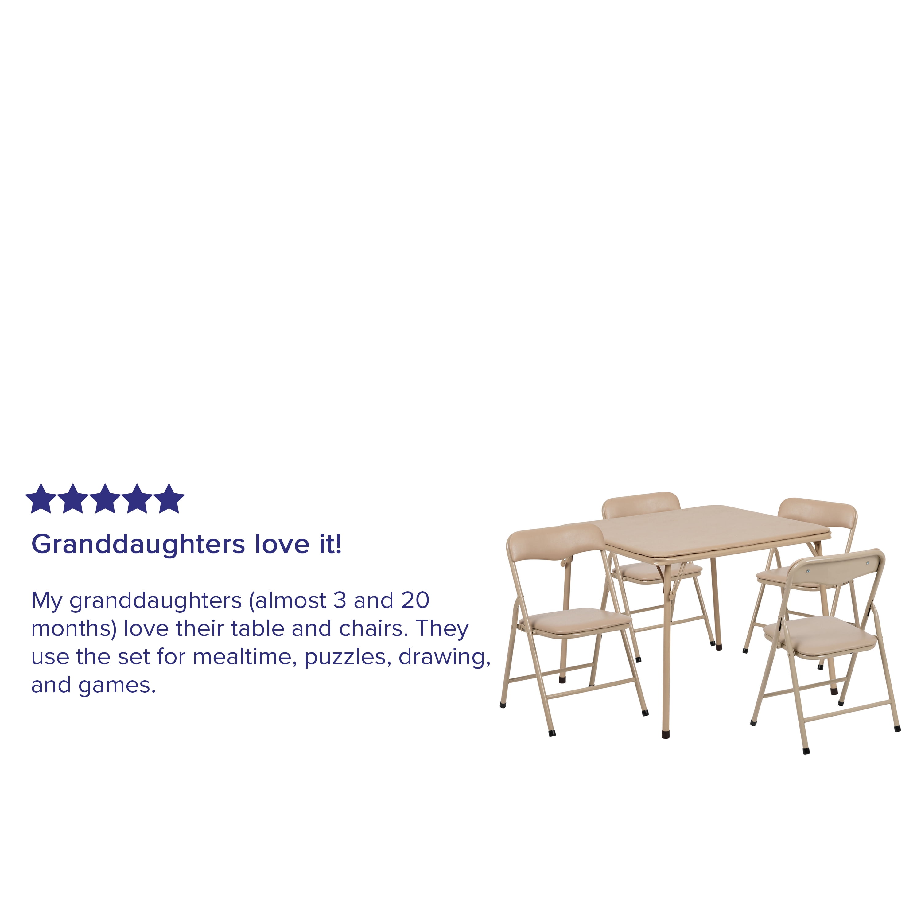 HBCY Creations 5 Piece Kid's Folding Table and Chairs Set - Tan Design - Lightweight & Portable - Safety Lock Feature - Seating for 4