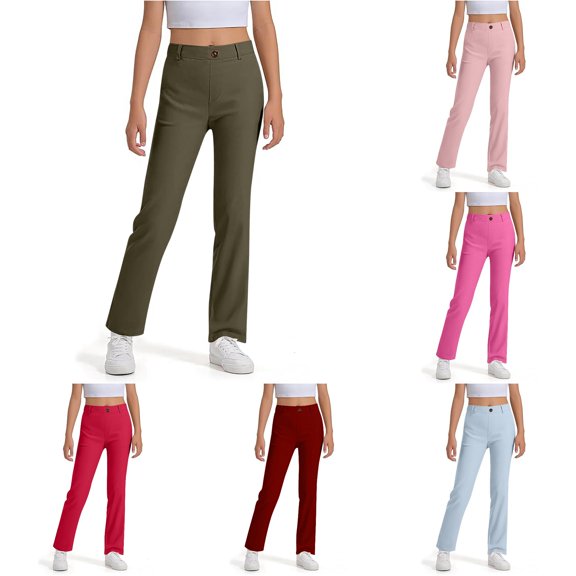 WERYOUNG Boys Girls School Uniform Pants Elastic Waist Solid Color Straight Leg Trousers Kids Comfort Fit Back To School Pants 5-6 Years