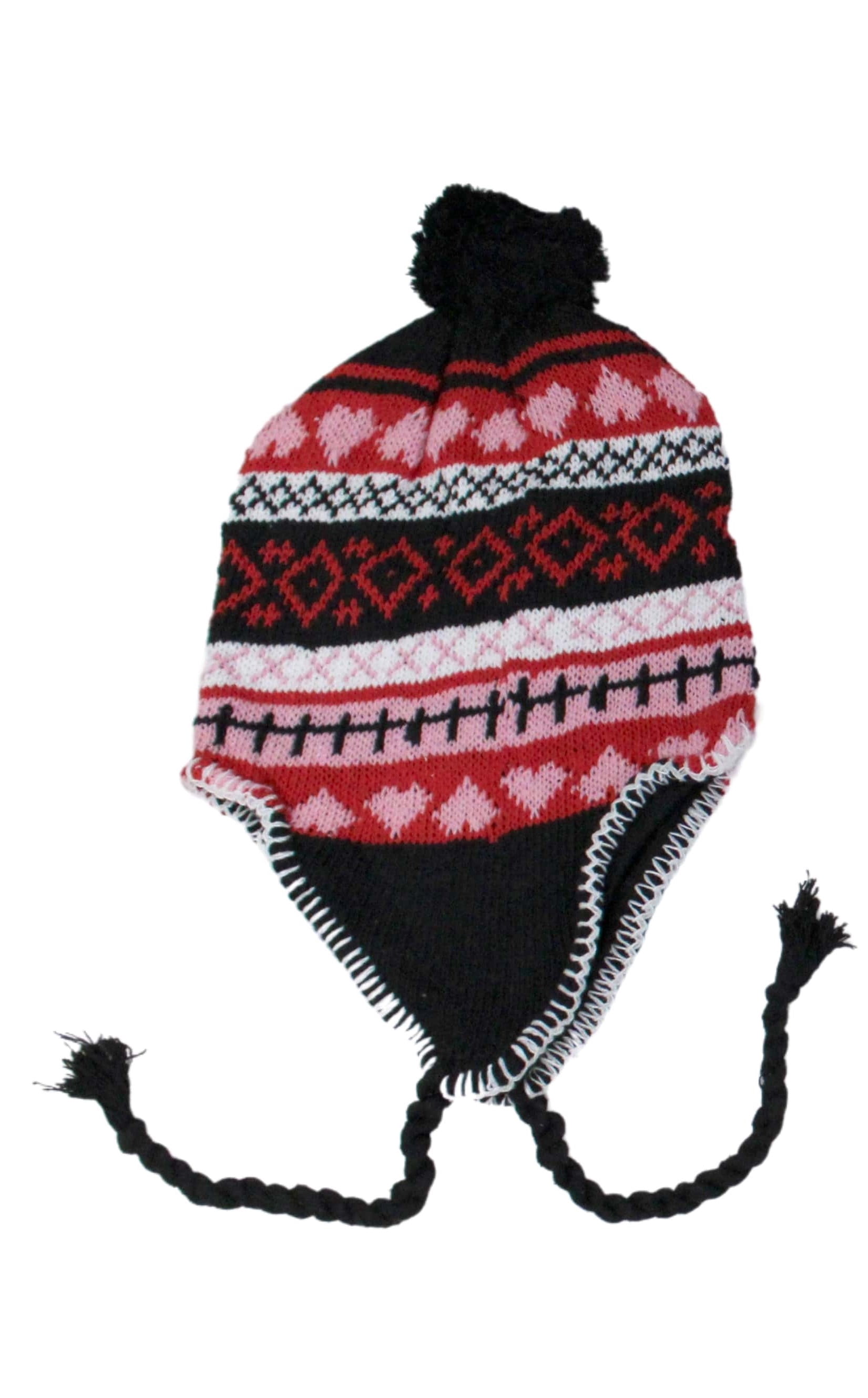 Wholesale Lot of 12 Women's Knit Hat Beanie with Earflap and Pom Pom Warm Flannel Lined Stocking Stuffer