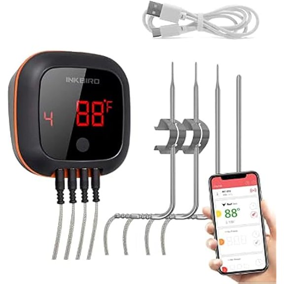 ZLC Bluetooth Digital Wireless Meat Thermometer with 4 Probes Timer, Alarm,150 ft Barbecue Cooking Kitchen Food Meat Thermometer for Grill BBQ Smoker, Oven, Drum