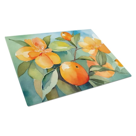 Florida Orange Blossom in Watercolor Glass Cutting Board Large 12 in x 15 in