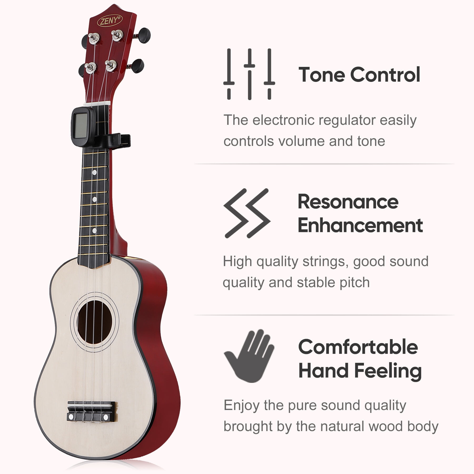 ZENSTYLE 21Inch Ukulele Kit Includes Extra String & Spare Picks Perfect for Beginners