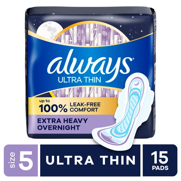 Always Ultra Thin Pads for Women, Regular Pad with Wings, Size 1, Unscented, 15 Count