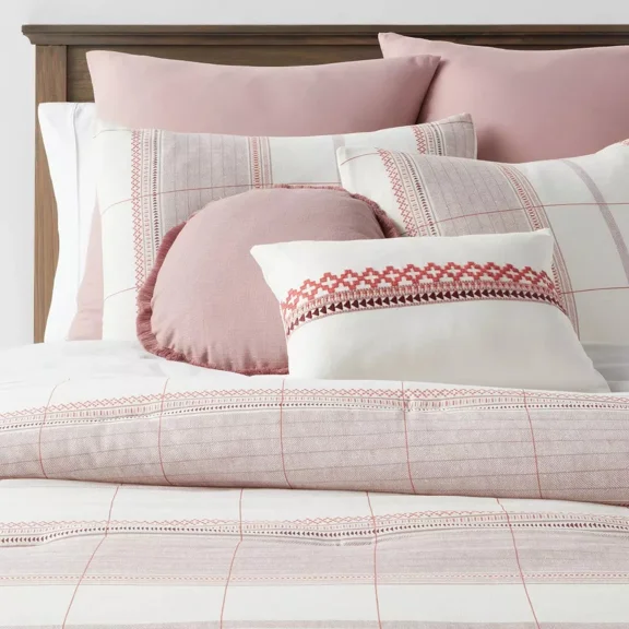 8pc King Stripe Boho Comforter Set Mauve