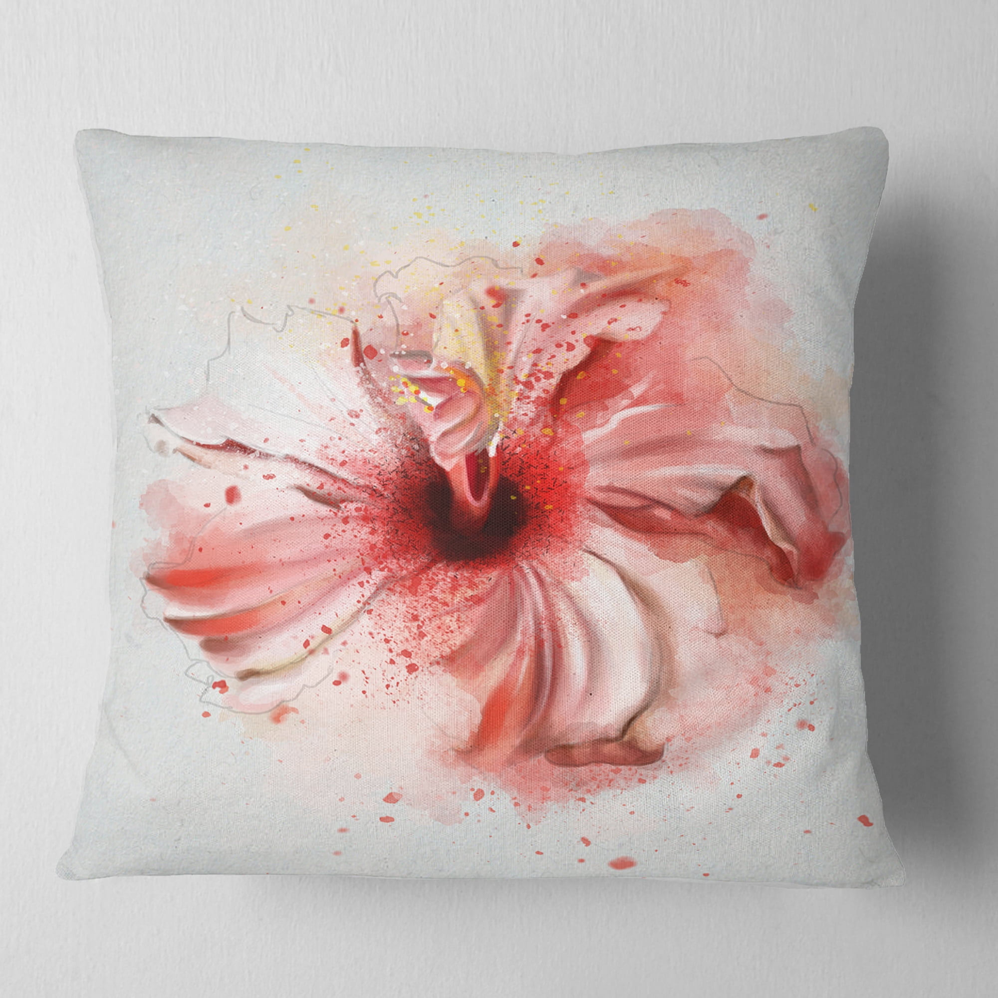 Designart Lovely Pink Watercolor Flower - Flowers Throw Pillowwork - 18x18