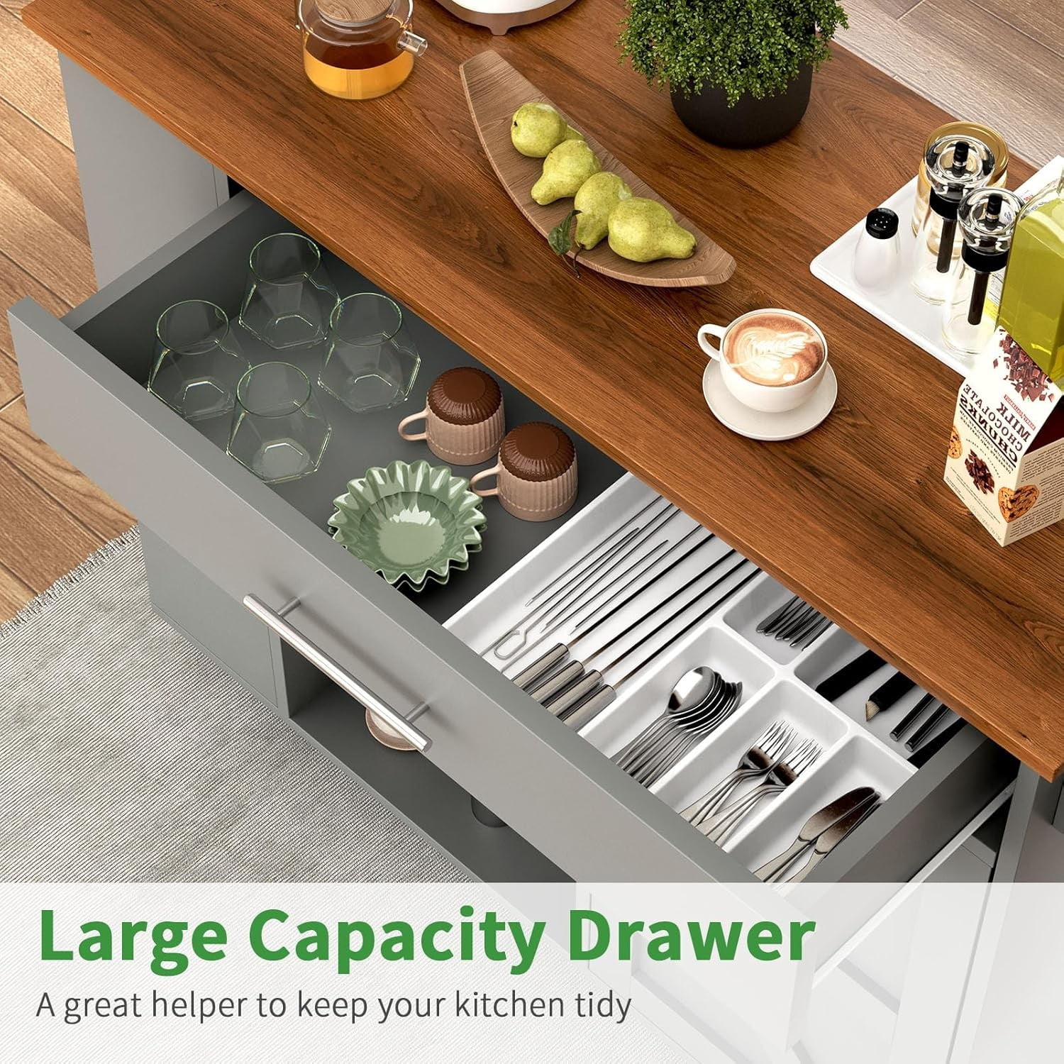 DreamCurship 39" Kitchen Island Cart with Storage, Kitchen Cart Island on Wheels, Rolling Kitchen Island with Spice Rack & Towel Rack, Island Table for Kitchen, Gray