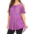 thumbnail image 3 of Sakkas Filipa Womens Cold Shoulder Top Blouse Tie-dye with Corset and Embroidery - Purple - One Size, 3 of 5