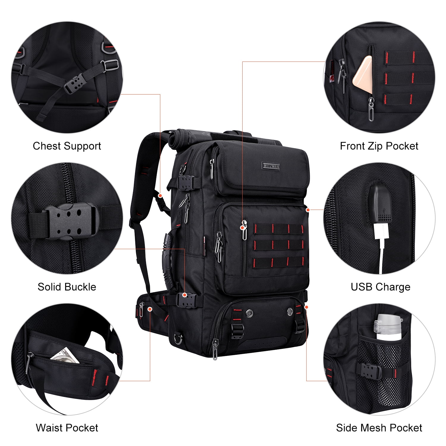 WITZMAN Carry on Travel Backpack for Men Airline Approved Convertible Nylon Duffle Backpack Luggage Bag(B682 Black)