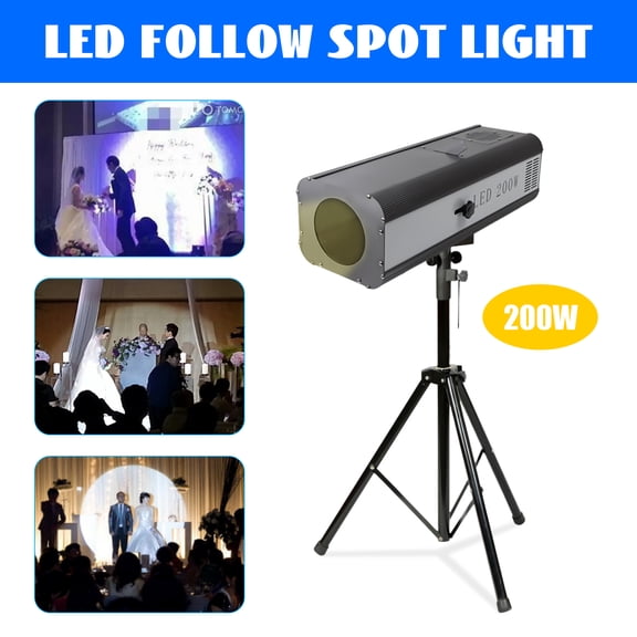 200W LED Follow Spot Light Lamp Wedding Party Theater DJ Stage Light w/ Stand