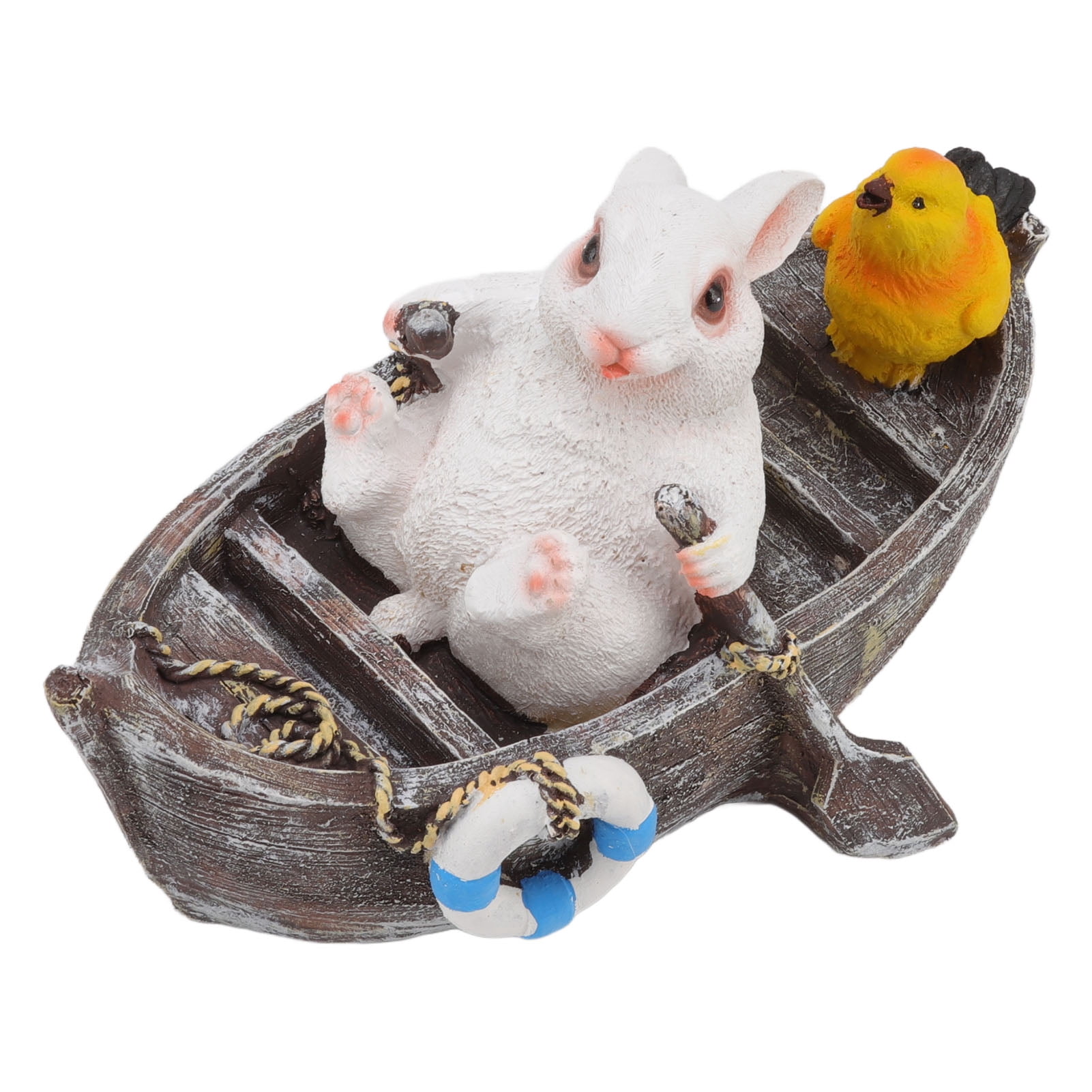 NFTIGB Boating White Rabbit Garden Statue, Floating Vivid Resin Animal Figurine (12.2 in / 31 cm) for Outdoor Pond Pool Patio Yard Landscape