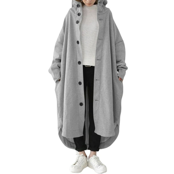 comerut Women Overcoat Hooded Solid Color Long Sleeves Maxi Length Loose Warm Casual Cardigan Lady Coat for Street