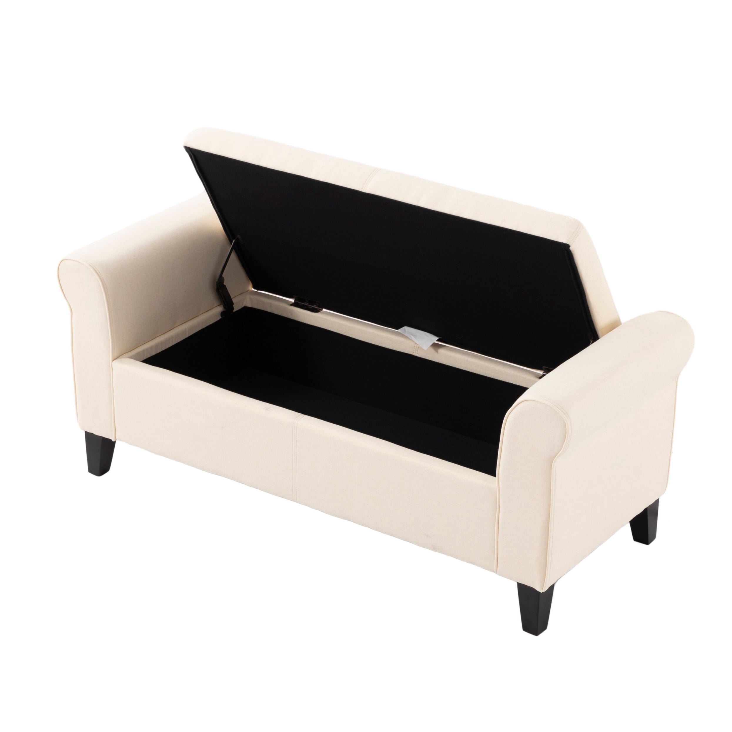 BSHTI 49.61" Flip Top Storage Bench with Rolled Armrests – Solid Wood Frame, Hidden Storage Compartment, Tapered Legs – For Entryway, Bedroom, Living Room,Beige