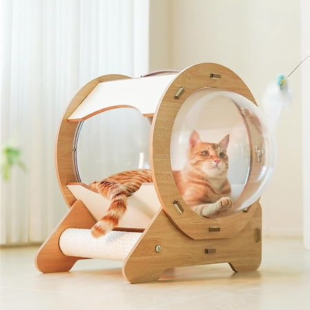 DENEST Cat Dog MDF Modern Pet Bed House Spaceship Space Capsule with Cushion