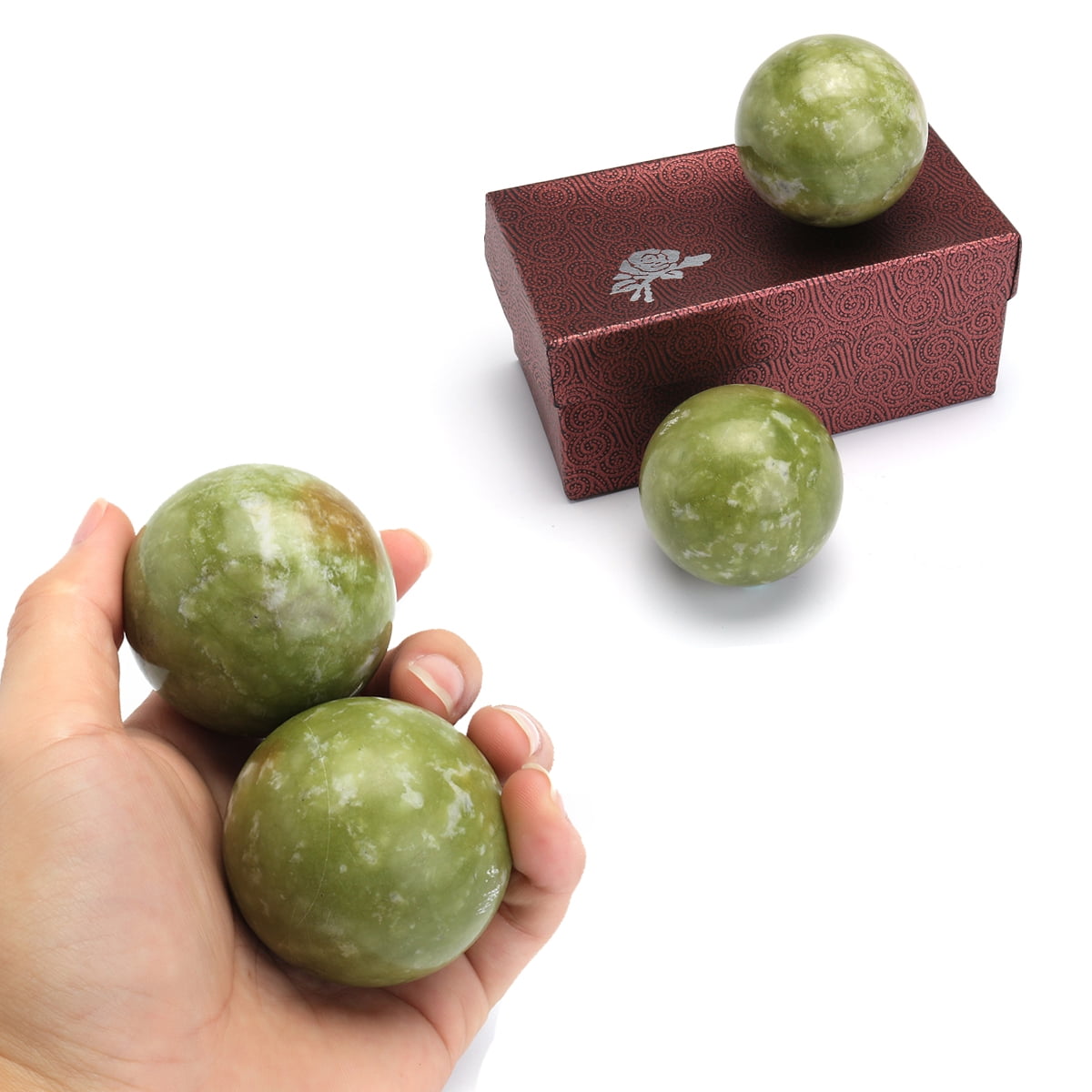 Chinese Health Exercise Stress Jade Stone BAODING Balls Relaxation Therapy 48mm 