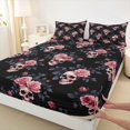 thumbnail image 4 of Homewish Gothic Halloween Skull Queen Sheets,Pink Rose Branch Print Queen Sheet Sets,Black Dusty Rose,4-Piece,1 Flat Sheet,1 Fitted Sheet and 2 Pillowcases, 4 of 6