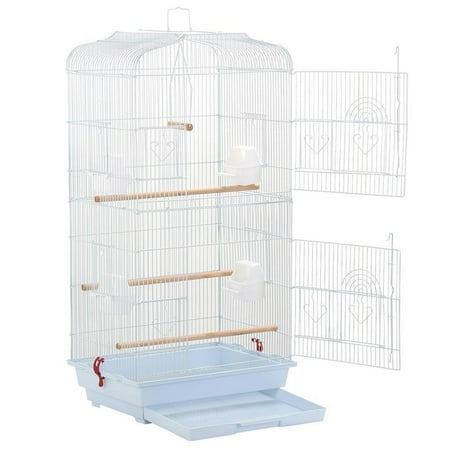 Large Metal Bird Cage for Budgie, Parrot, Canary & Cockatiel 18x14x36 Inches (White)