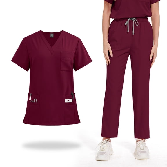 Medical Scrubs Set Unisex Short Sleeve Doctor Nurse Surgical Work Uniform Shirt and Pants