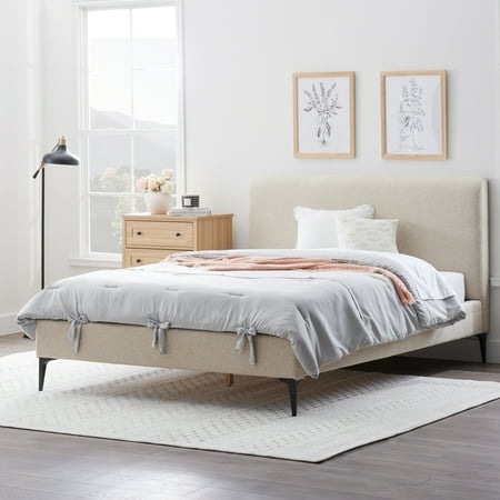 My Texas House Newcastle Upholstered Platform Bed, King, Oat