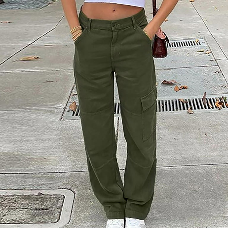Hvyesh Cargo Pants for Women Ladies Street Style Fashion Design Sense Multi  Pocket Overalls Drawstring Elastic Low Waist Sports Pants 