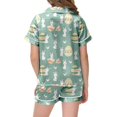 thumbnail image 4 of Satin Pajamas Set Toddler Girl Easter Bunny Rabbit Pajamas Button Up Shorts lounge wear Sleepwear Set Trendy Fashion Cothes #Z04 Green 3-4 Years, 4 of 5