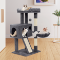 thumbnail image 3 of MoNiBloom 36" Cat Tree, Small Cat Playing House with Dangling Ball, Ramp, Hammock and Perch, Smoky Gray, 3 of 10