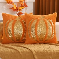 Fall Pillow Covers 18X18 Inch Set of 2 Orange Sequin Embroidery Pumpkin Throw Pillow Cases Halloween Thanksgiving Autumn Pumpkin Decor Pillowcases Square Cushion Covers