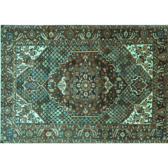 Ahgly Company Machine Washable Indoor Rectangle Persian Turquoise Blue Traditional Area Rugs, 8' x 10'