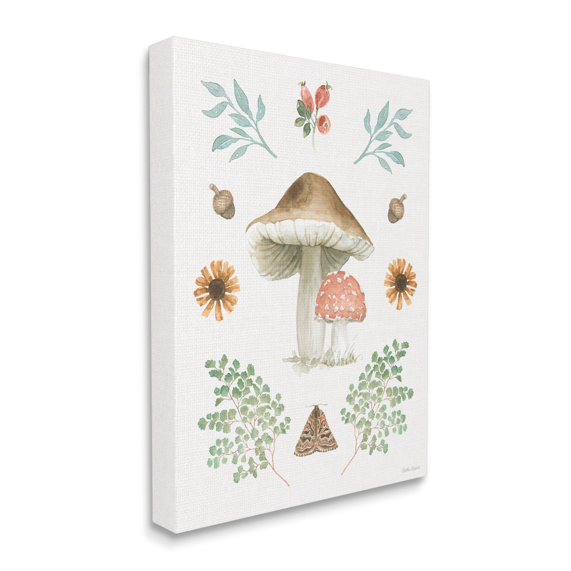 Stupell Industries Moth & Mushrooms Painting Botanical & Floral Painting Gallery Wrapped Canvas Print Wall Art, 36 x 48