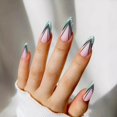 thumbnail image 2 of Fofosbeauty 24pcs Press on Nails, 2024 Fake False Nails Tips Design,Almond French Green Line Geometry, 2 of 8