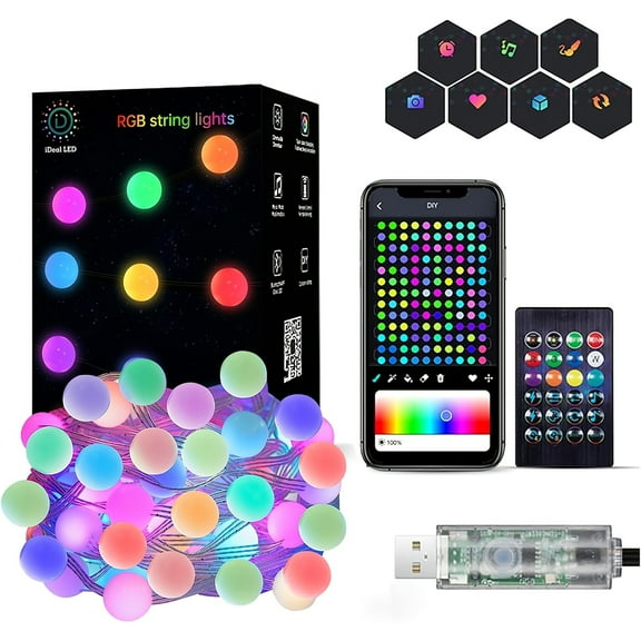 Color Changing Globe String Lights, Smart Fairy String Lights with APP Control, Mini Ball LED Twinkle Lights Hanging for Indoor Outdoor Bedroom Party Garden Camping Christmas Decor