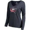 thumbnail image 2 of Women's Zach Werenski Navy Columbus Blue Jackets Backer Name & Number Slim Fit Long Sleeve V-Neck T-Shirt, 2 of 3