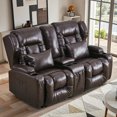 thumbnail image 1 of IPKIG Loveseat Recliner Sofa, Double Manual Recliner RVs Sofa with Storage Console, Side Pockets Cup Holder, Wingback Loveseat Reclining Couch for Living Room, Bedroom, RVs, Red Brown, 1 of 7