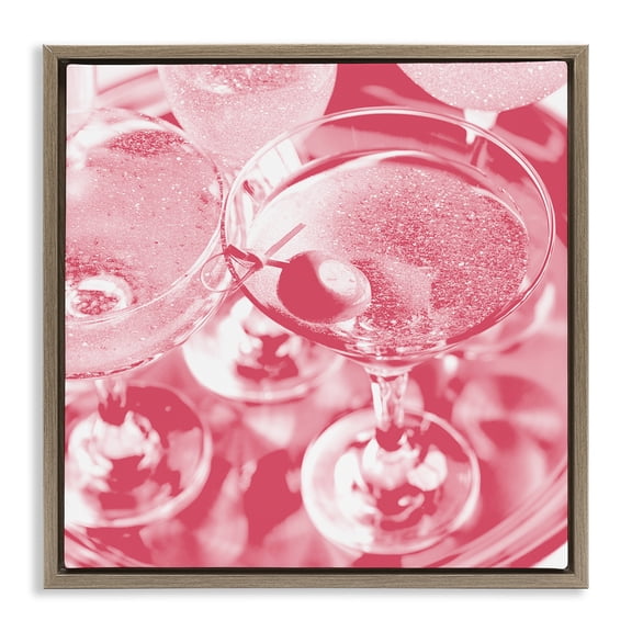 Stupell Industries Art Deco Pink Glam Cocktails Brown Floating Frame Canvas Art, 25 x 25, by Lil' Rue