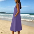 thumbnail image 5 of Women's Cotton Linen Sleeveless Midi Dress V‑Neck Button Detail Casual Summer Loose Dress with Side Pockets Purple XL(XL), 5 of 8