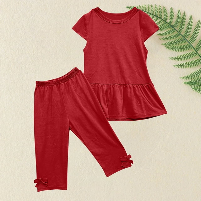 YUTK Tenue pour Enfants, Mode Ensembles Décontractés pour Filles à Manches Courtes, Col Rond, Boutons, Shorts, Soldes, Rouge Melon D\'eau