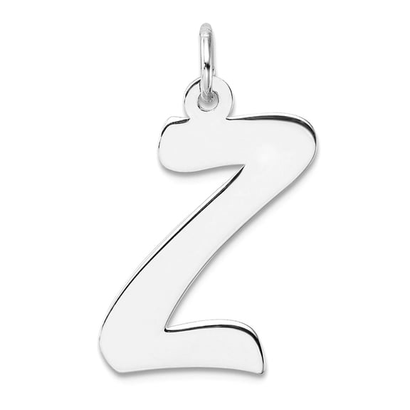 Large 925 Sterling Silver Rhodium Plated Script Letter Z Initial Charm 26.45x12.78mm Wide 0.46mm Thick Pendant Necklace